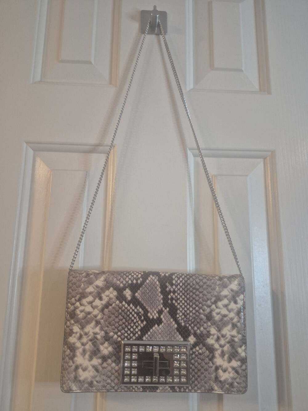 Michael Kors Ellie Natural Snake Embossed Leather Crossbody Bag Silver